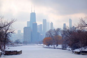 The Chicago skyline at winter.